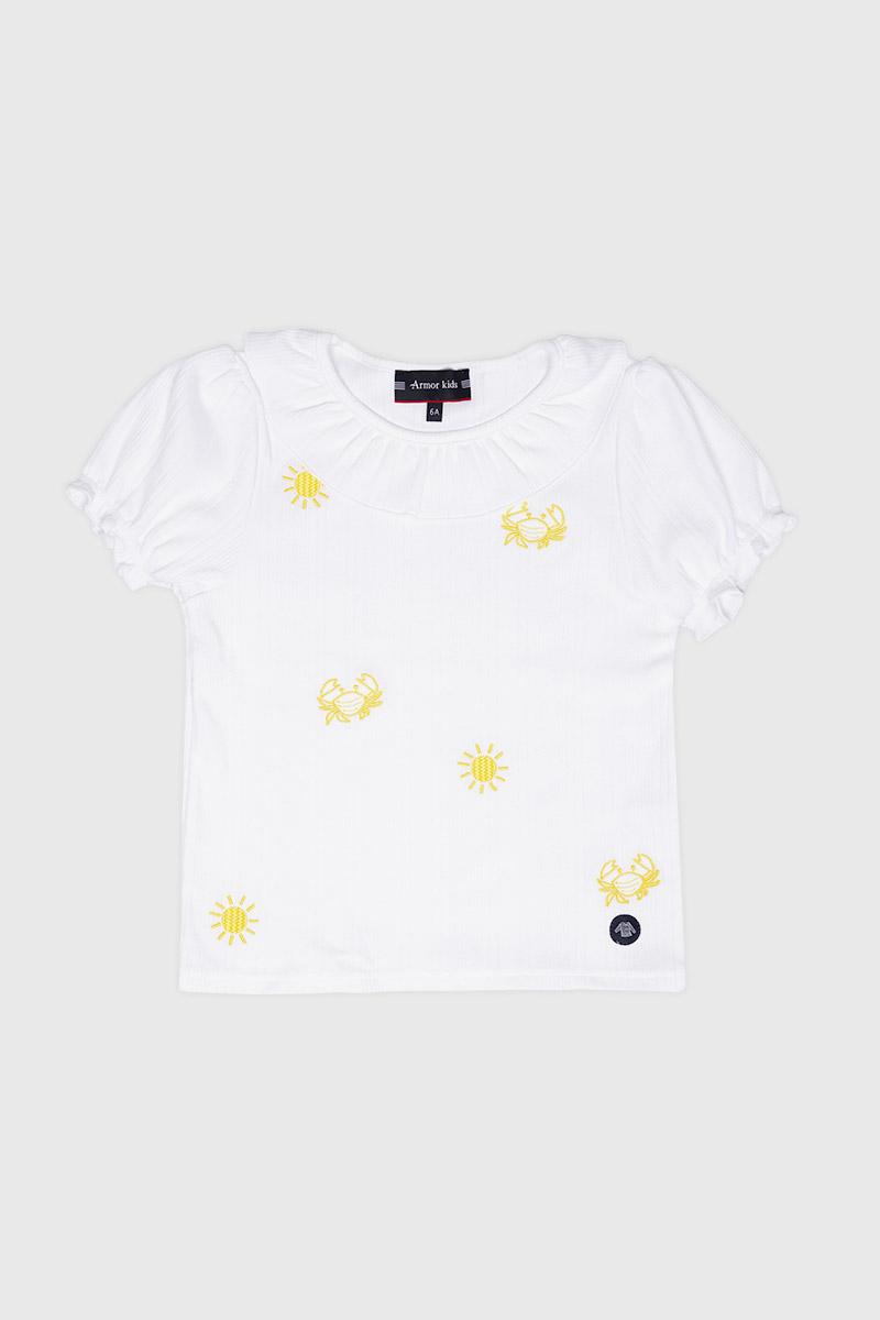 T-Shirt mit kurzen Ärmeln und gerafftem Kragen - Baumwolle