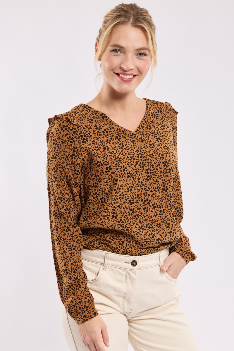 Bedruckte Bluse mit V-Ausschnitt