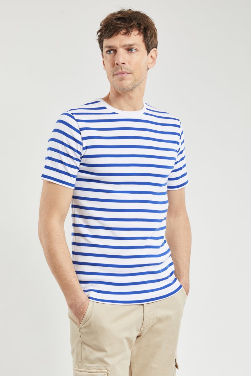 Kurzarm Shirt im Marine-Stil „Morgat  - aus Baumwolle