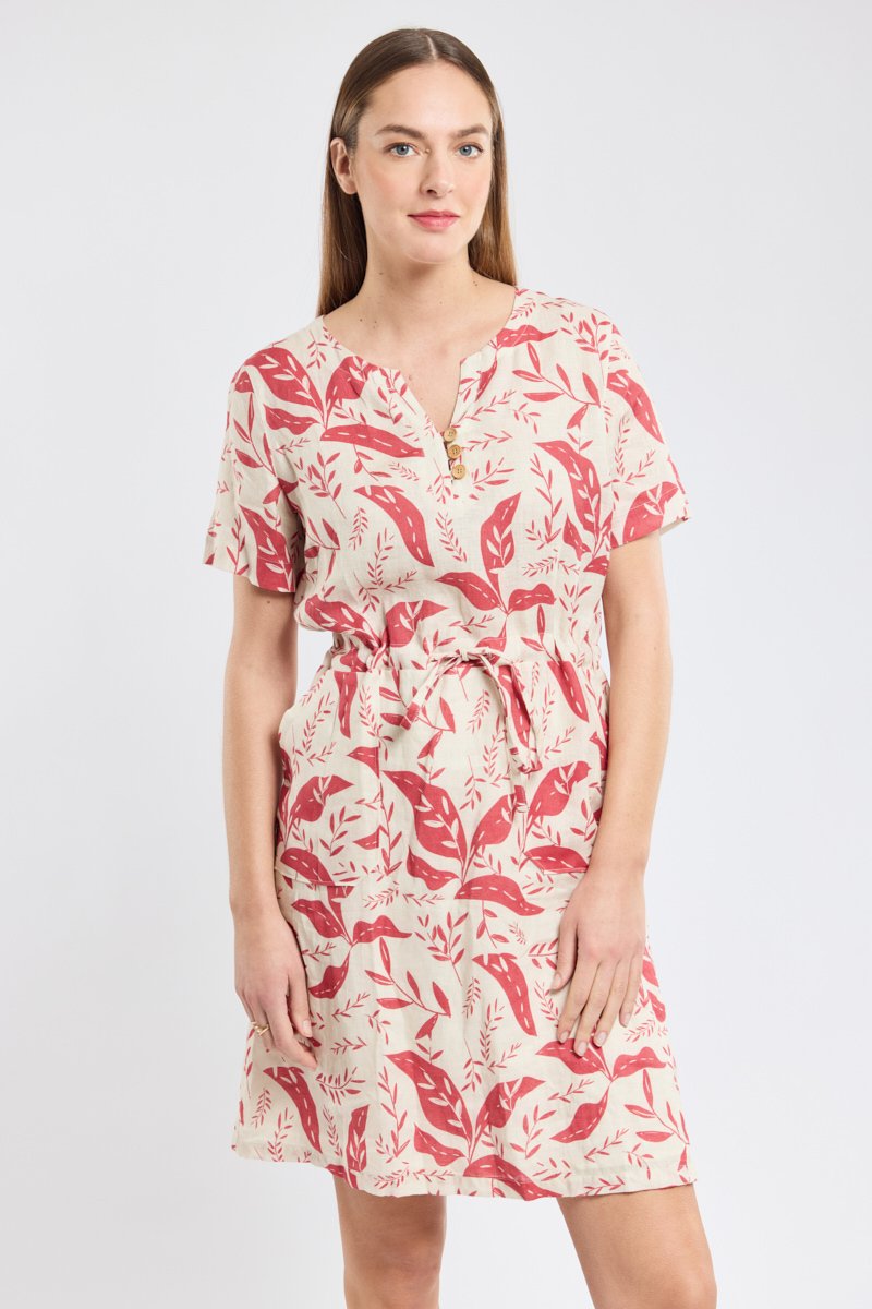 Kleid mit Pflanzenmotiven – Leinen