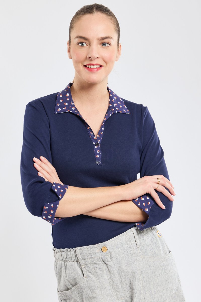 Poloshirt mit Blumenmuster – Baumwolle