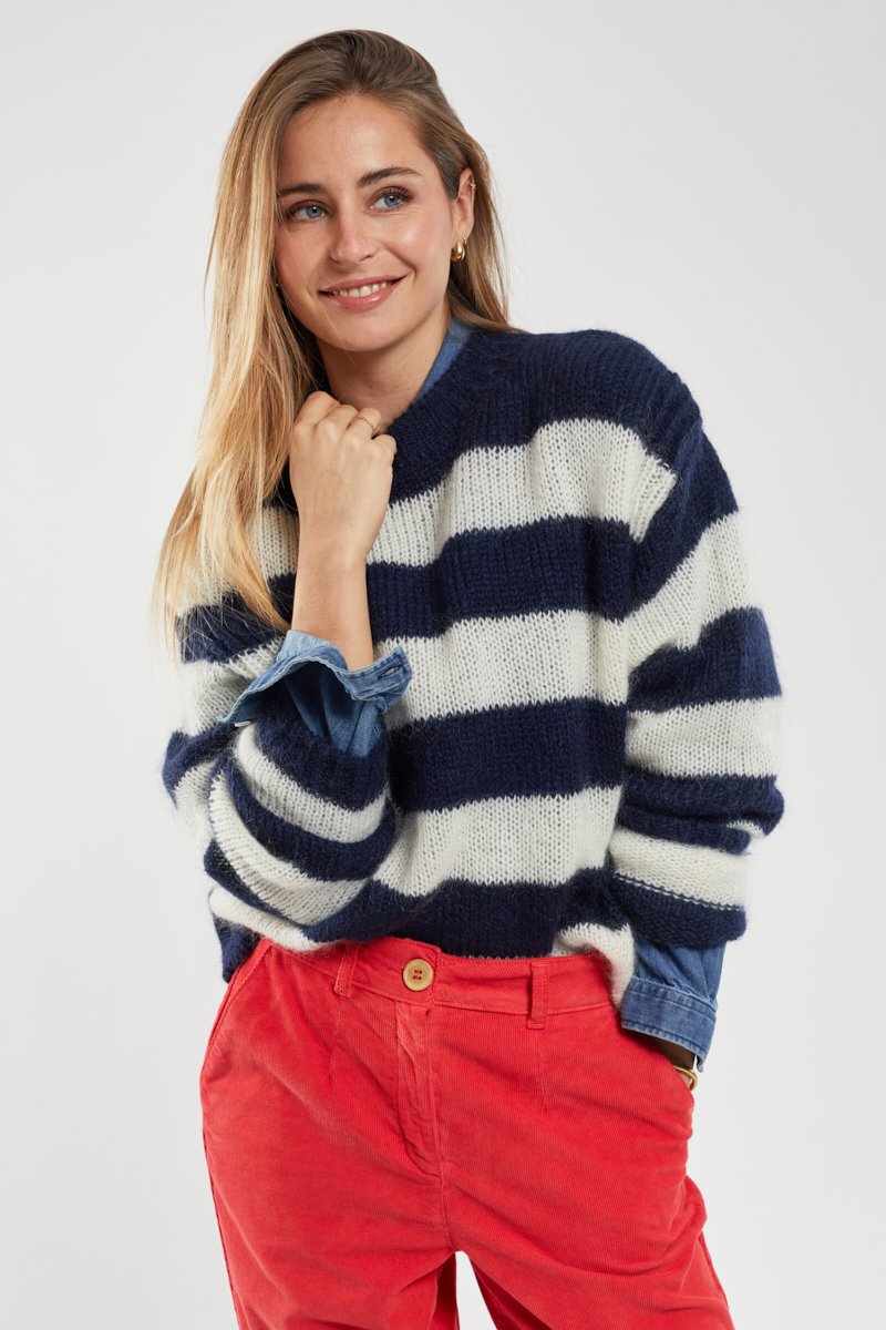 Gestreifter Pullover – Mohair und Merinowolle