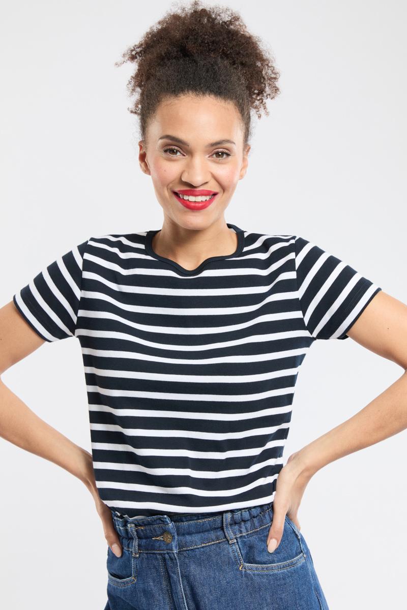 Kurzarm Shirt im Marine-Stil „Morgat  - aus Baumwolle