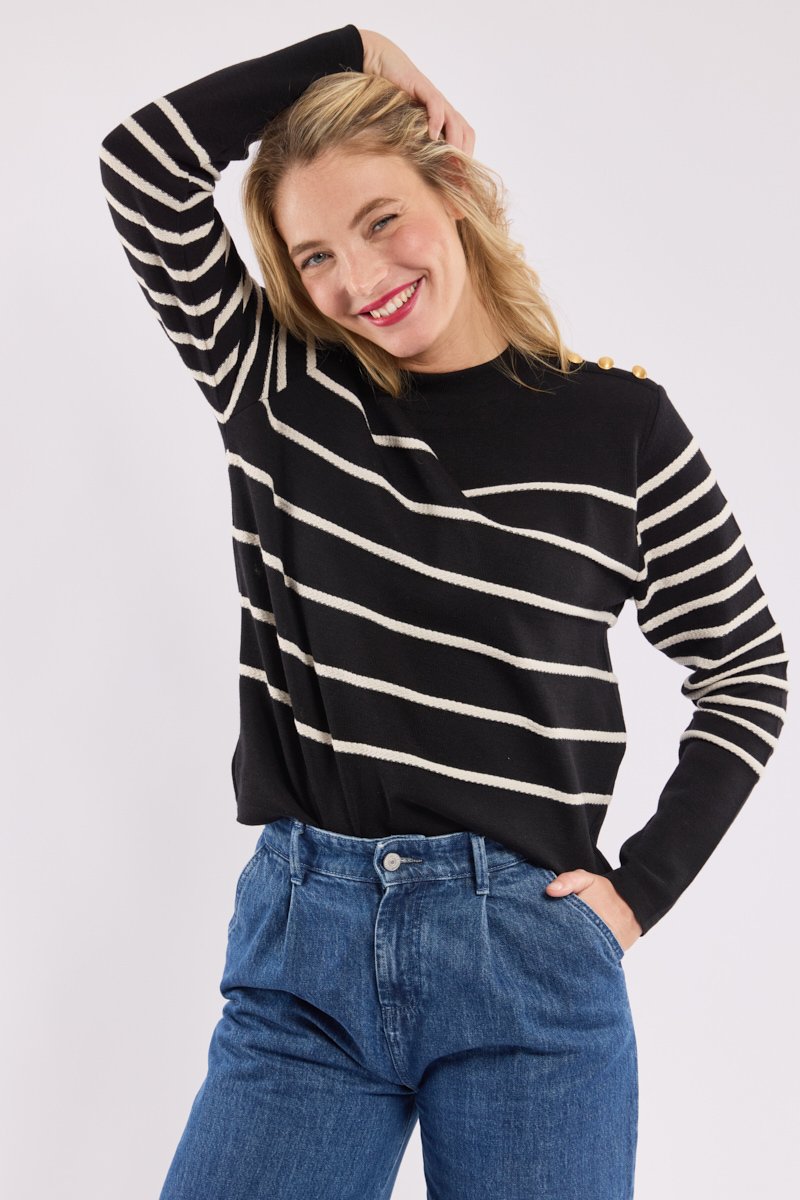 Gestreifter Marinepullover - Mecmor-Wolle