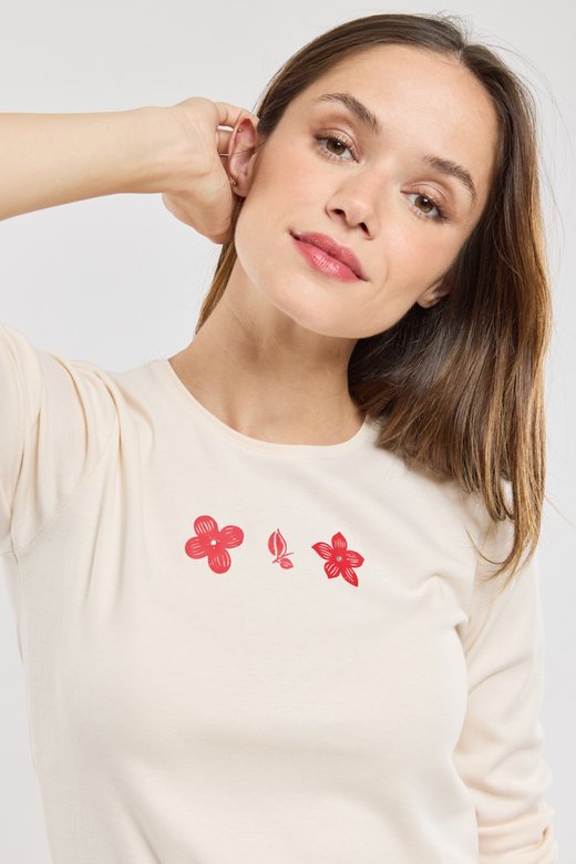 T-Shirt mit langen Ärmeln „Blumen“ – Baumwolle